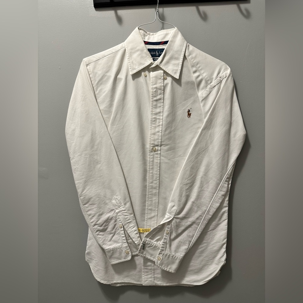 Ralph Lauren White Long Sleeve Oxford Button-Up Shirt with Pony Logo